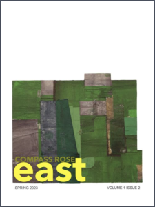 Cover image of Volume 1, Issue 2, of Compass Rose East, featuring blocks of green and brown on a white background.