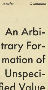 Cover of An Arbitrary Formation of Unspecified Value by Jennifer Quartararo, featuring the title text in black on a beige background.