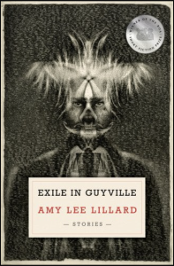 Cover of Exile in Guyville by Amy Lee Lillard, featuring a black and white illustration of a figure with a moth and a bull's skull superimposed on top of their face.