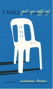 Cover of I Will Get Up Off of by Simina Banu, featuring an illustration of a white chair on a blue background.