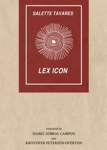 Cover of Lex Icon by Salette Tavares, featuring a red rectangle with a white illustrated sun in the middle on a beige background.