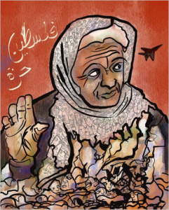 Cover of Prairie Schooner's Fusion issue, featuring a person wearing a headscarf with many faces on it, looking off to the side and holding their hand up.