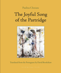 Cover of The Joyful Song of the Partridge by Paulina Chiziane, featuring a watercolor illustration of trees on a bright yellow background.