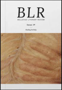 Cover of Bellevue Literary Review Issue 39 featuring a painting of a hand juxtaposed against a spine.