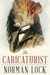 Cover of The Caricaturist, featuring a drawing of man's torso in a suit, with an explosion coming from its neck.