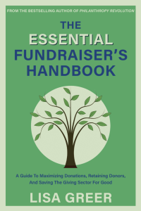 Cover of the Essential Fundraiser's Handbook, featuring a stylized tree in a circle on a green background.