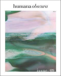 Cover of Humana Obsucra, featuring a blurry image of an ocean beneath a pink sky.
