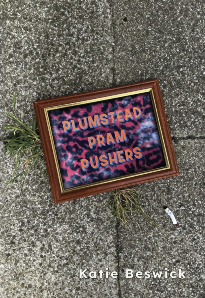 Cover of Plumstead Pram Pushers, featuring the text on a plaque on a paved ground.