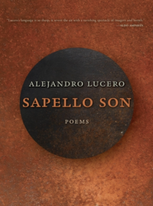 Cover of Sapello Son by Alejandro Lucero, featuring text over a black circle on a rust-colored background.