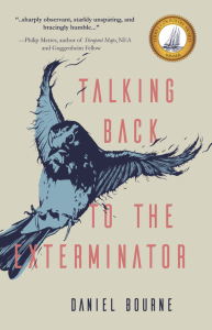 Cover f Talking Back to the Exterminator, featuring an illustration of a pigeon with red text.