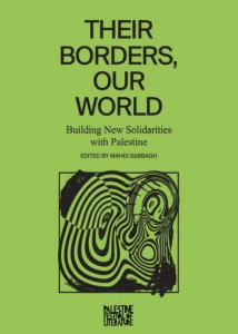 Cover of Their Borders, Our World: Building New Solidarities with Palestine, featuring text and an abstract illustration on a green background.
