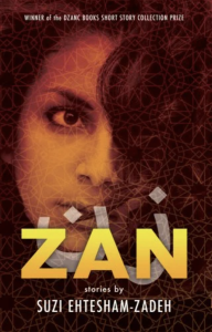 Cover of Zan by Suzi Ehtesham-Zadeh, featuring yellow text over a woman’s face with sweeping hair.