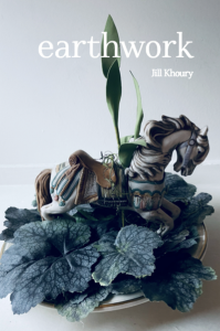 Cover of earthwork featuring a photograph of a carousel horse with plants sprouting beneath and above it.