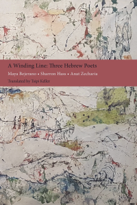 Cover of A Winding Line, featuring a paint-splatter painting reminiscent of human figures in a landscape.