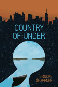 Cover of Country of Under, featuring an image of a canoe on a blue lake juxtaposed against a dark skyline before an orange sky.