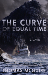 Cover of The Curve of Equal Time, featuring a picture of a fishing boat against a massive storm.