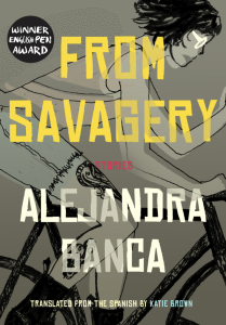 Cover of From Savagery featuring an illustration of a woman riding a bicycle.