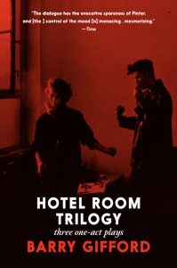 Cover of Hotel Room Trilogy featuring two figures smoking against a red background.