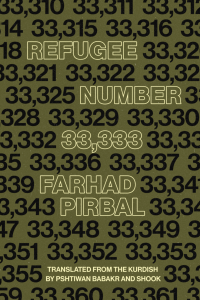 Cover of Refugee Number 33,333 featuring the text in yellow on a green background, surrounded by other numbers in black.