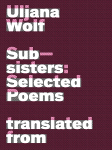 Cover of Subsisters featuring white and pink repeating text on a dark pink background.