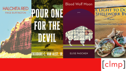 A red and white graphic featuring 4 book covers from the Native American Heritage Month reading list.