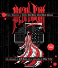 Cover of From a Basement in Seattle, the Poster Art of Brad Klausen by Brad Klausen, featuring a Pearl Jam poster with an illustration of the grim reaper wearing a robe that has an American flag design and holding a bloody scythe.