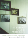 Cover of The Southern Poetry Anthology, Volume III: Contemporary Appalachia, featuring a photograph of a white wood-paneled wall with four framed photographs of people hanging on it. 