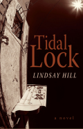 Cover of Tidal Lock by Lindsay Hill, featuring a sepia-toned photograph of the outside of a building with chipped stone walls and a broken neon sign. 